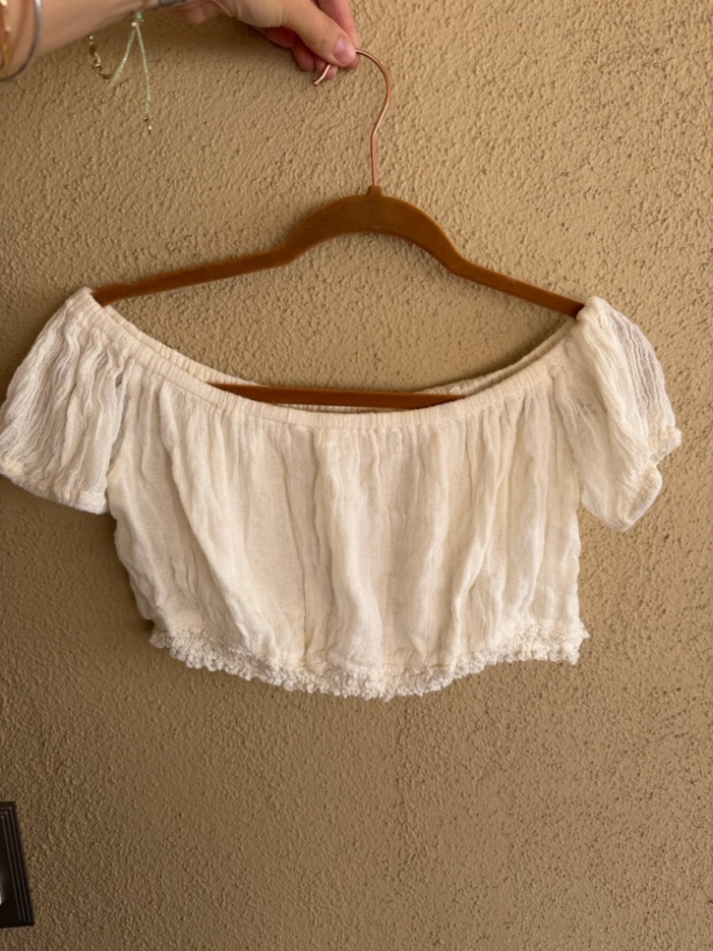 Jen's Pirate Booty Cream Off-Shoulder Peasant Crop Top
